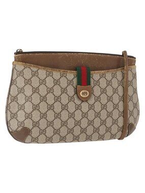 Authentic GUCCI GG Supreme Web Sherry Line Shoulder Bag PVC Beige 89 02 026